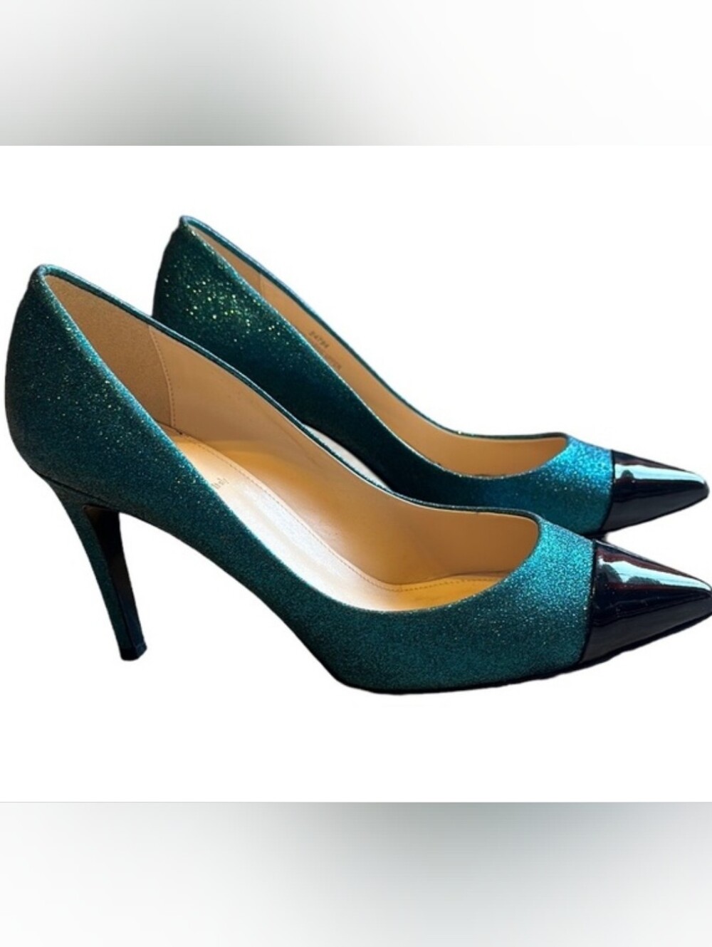 J. Crew Teal & BlackGlitter Heels 9.5 (Run Small)